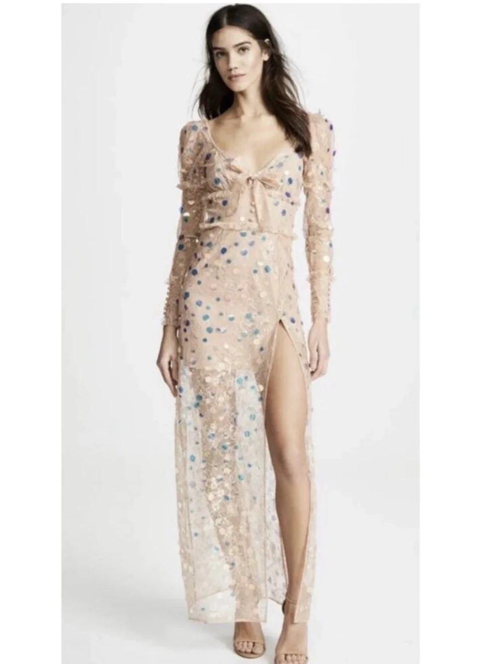 NWT For Love & Lemons Ace Sequin Lace Maxi Dress | Large - Picture 3 of 13